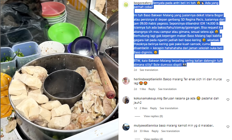 Bakso Malang Gerobakan Ini Nongkrong Depan Istana Bogor Kalau Mau Beli